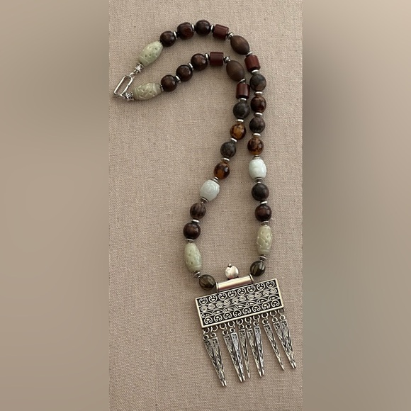 28 inch Wood and Jade bead necklace NWOT - Picture 1 of 10